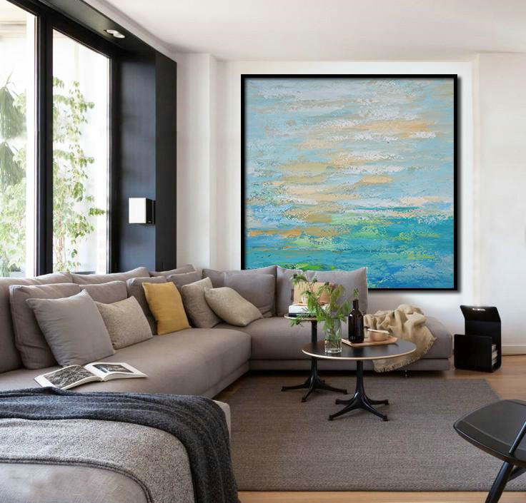 Handmade Large Contemporary Art,Oversized Contemporary Art,Large Paintings For Living Room,Blue,Maize-Yellow,Green.etc